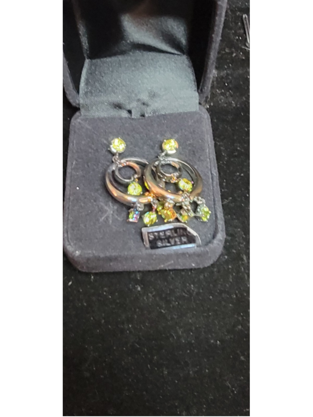 Y2K Sterling Silver Rainbow CZ & Green Peridot Dangle Earrings 925 Thailand
